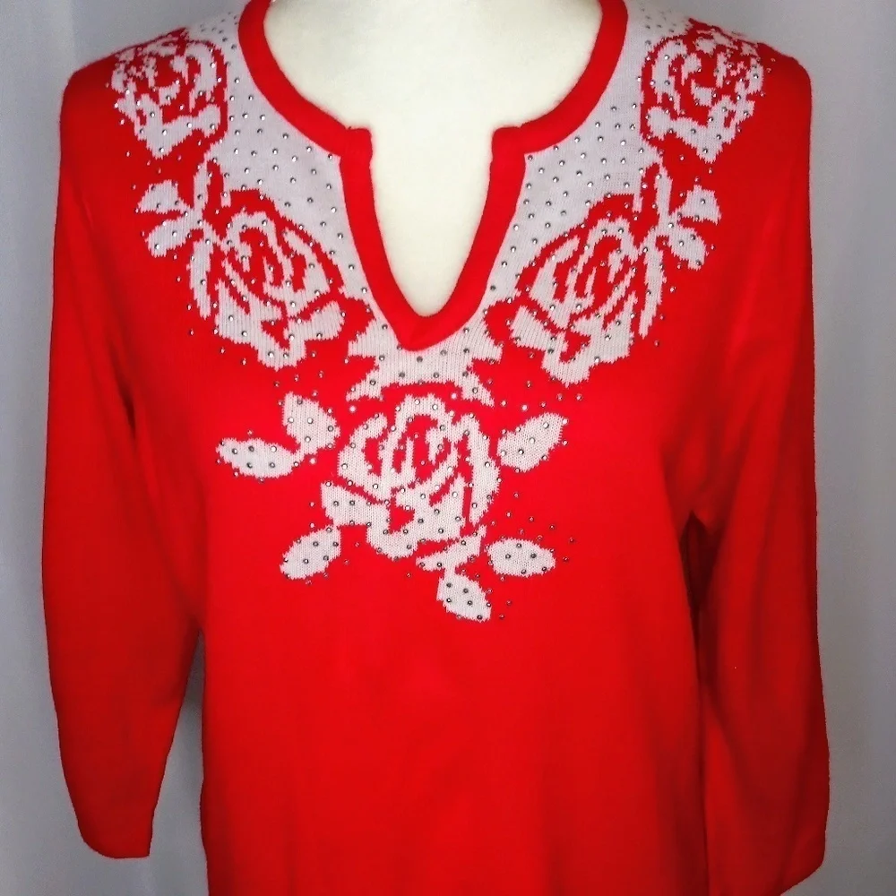 CATHY DANIELS Red Sweater Sz L